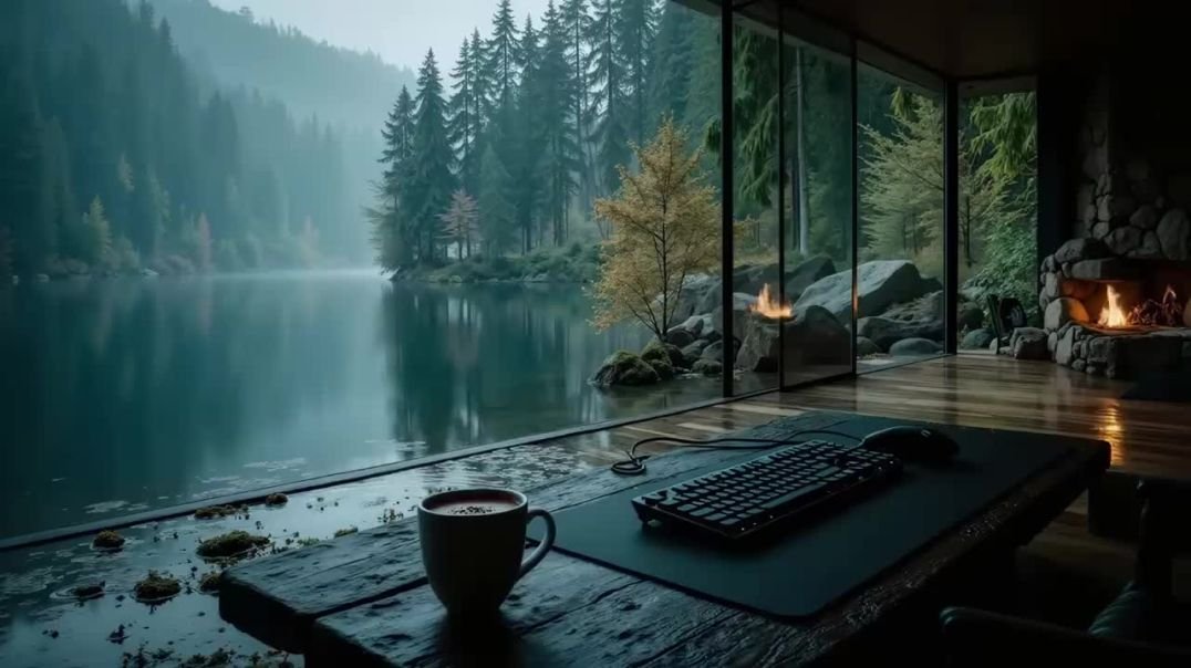 Misty Lake Work Music  Deep Focus Productivity  Ambient Study Music Cabin View - WorkRhythm Mussic (